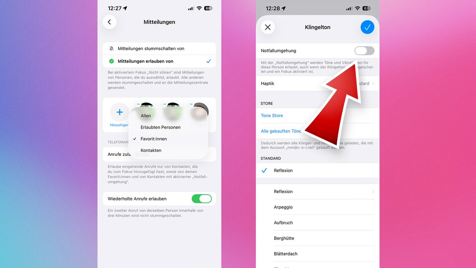 Im Fokus-Modus könnt ihr festlegen, wer euch erreichen kann. Hier lohnt sich unter anderem einen Blick auf die sogenannte »Notfallumgebung« in der Kontakte-App zu werfen. (Bildquelle: GameStar Tech)