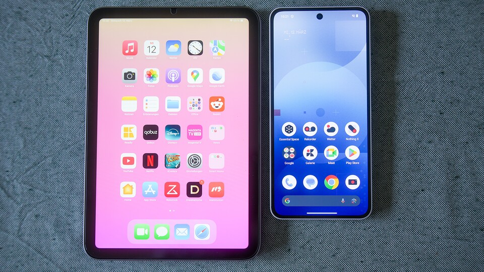 6,77 Zoll vs. 8,3 Zoll – aus meiner Sicht kann auch ein großes Smartphone kein iPad mini ersetzen. (Bild: GameStar Tech)