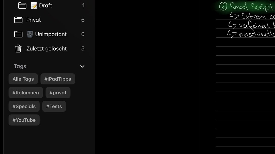 Tags sind besonders dann hilfreich, wenn Sie intelligente Ordner verwenden. Das vereinfacht die Organisation eurer gesamten Notizen.