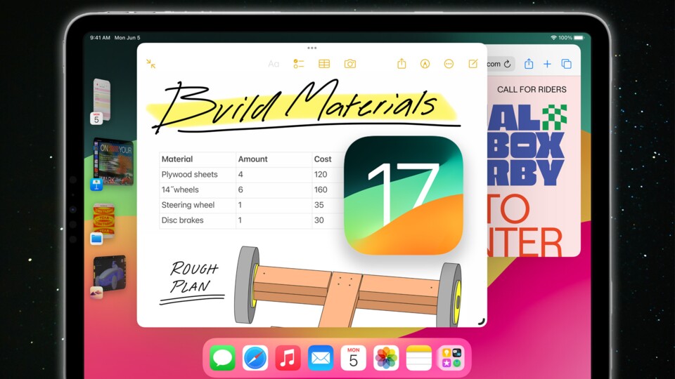 Das iPad als Arbeitscomputer nutzen? Mit iPadOS 17 könnte Apple den nächsten Schritt machen. (Bild: Apple)