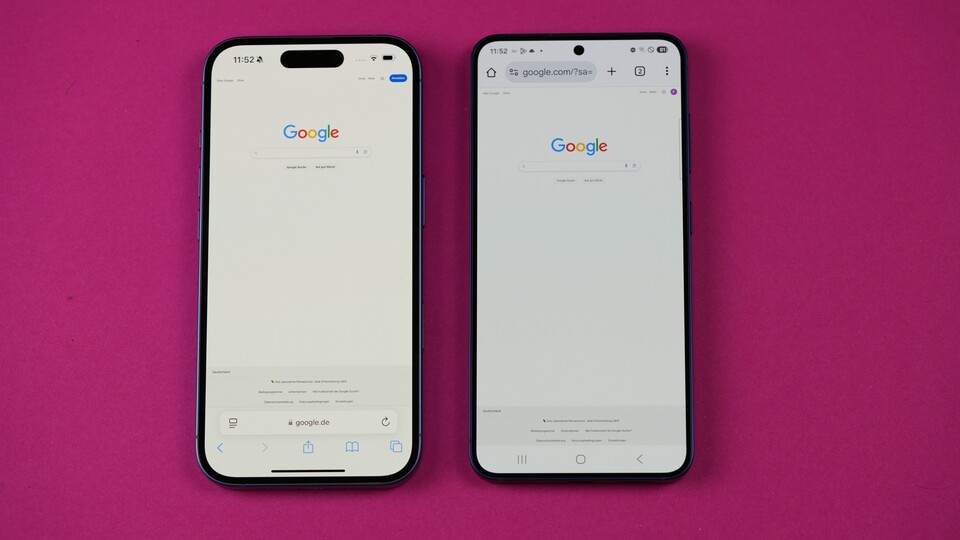 Das S25 erreicht in der Spitzenhelligkeit 600 Nits mehr als das iPhone 16. Auf höchster Stufe wirkt das iPhone jedoch etwas heller. Womöglich gibt Samsung die maximale Helligkeit also nur bei direkter Sonneneinstrahlung oder bei HDR-Inhalten aus. (Bild: GameStar Tech)
