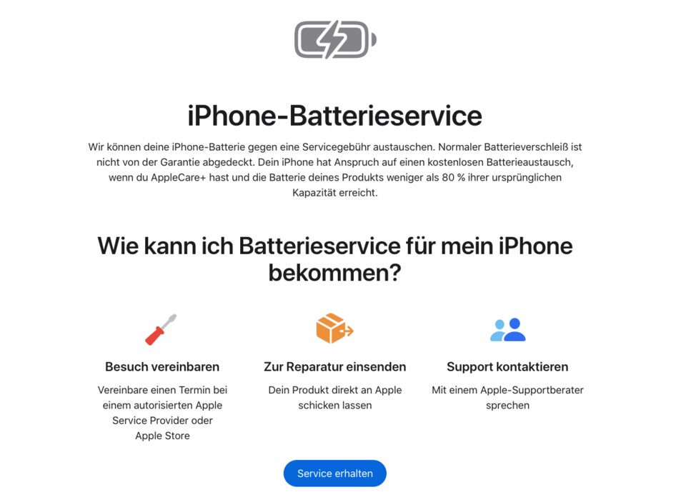 Der iPhone-Batterieservice wird euch eine individuelle Service-Option anbieten.