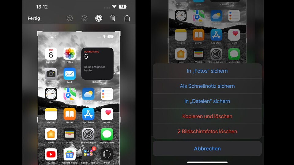 Vermeidet unnötige Bilder in eurer Fotos-App, indem ihr die Screenshots gleich wieder löscht.