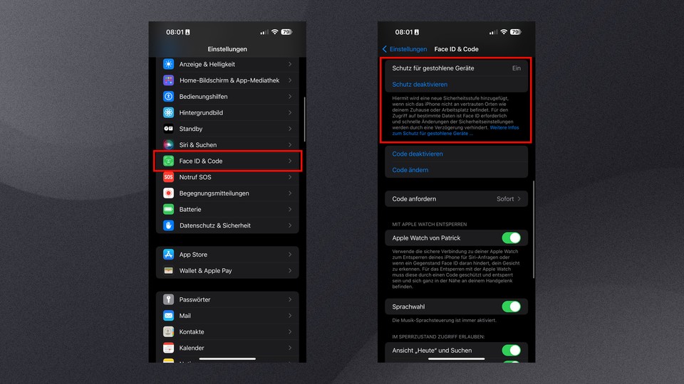 Wichtige Funktion: Schutz für gestohlene Geräte ist mit dem Update auf iOS 17.3 fürs iPhone verfügbar.