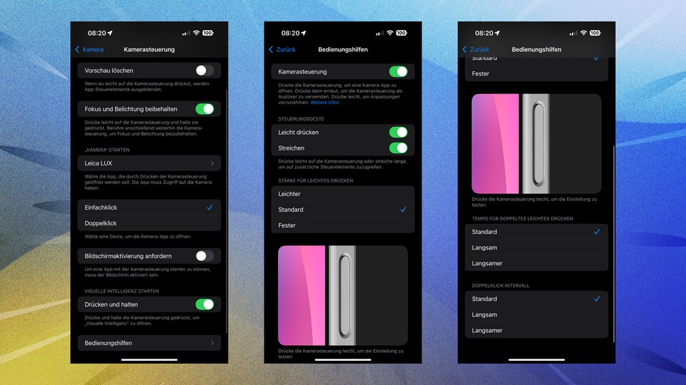 In den Einstellungen gibt es nun viele Möglichkeiten, den Button zu individualisieren.