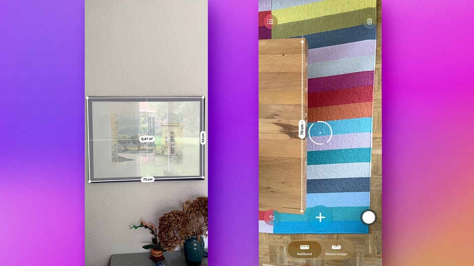 Mit der Maßband-App können schnell Seitenlängen oder Flächen gemessen werden. (Bildquelle: GameStar Tech)