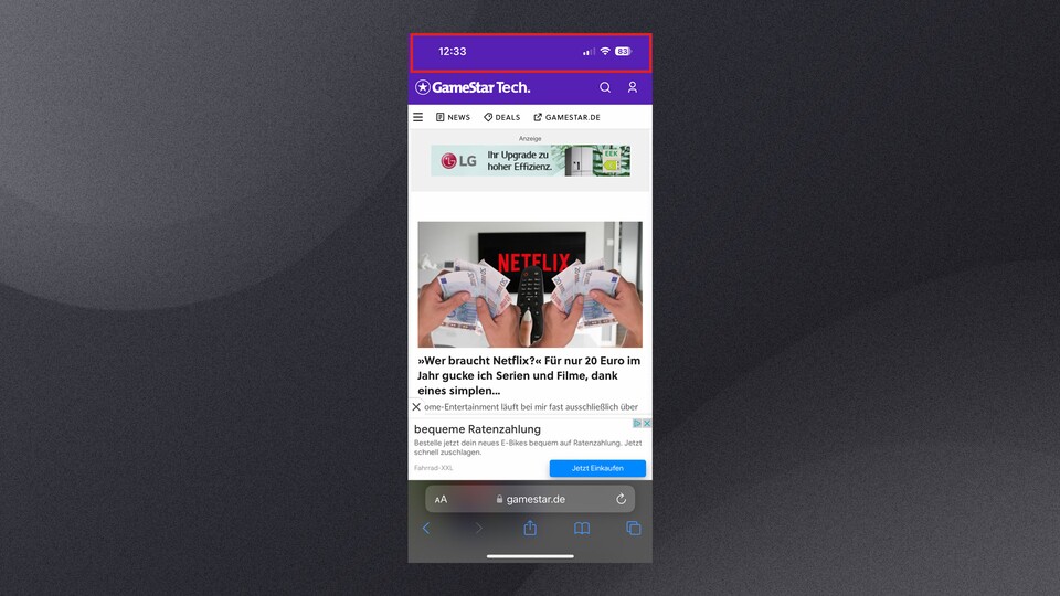 Ein Fingertipp auf die obere Statusleiste bringt euch zurück zum Anfang einer Seite oder App.