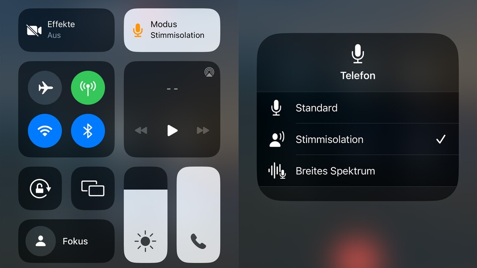 Unter iOS 16.4 könnt ihr die Stimmisolation während des Anrufs im Kontrollzentrum aktivieren.