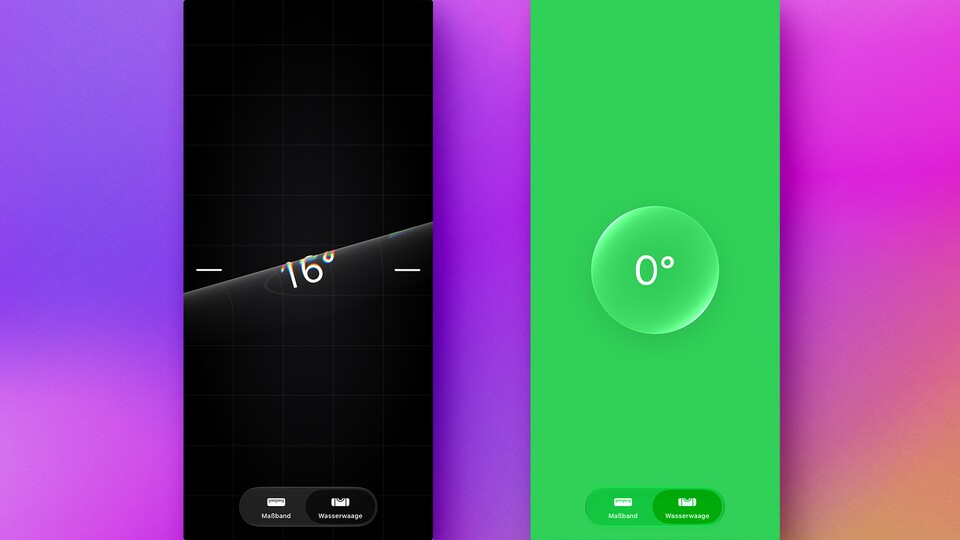 Das iPhone bietet innerhalb der »Maßband«-App eine Wasserwaage. (Bildquelle: GameStar Tech)