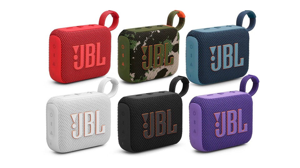 Außer den sechs Farben hier könnt ihr die JBL Go 4 auch noch in Rosa zu euch nach Hause holen.