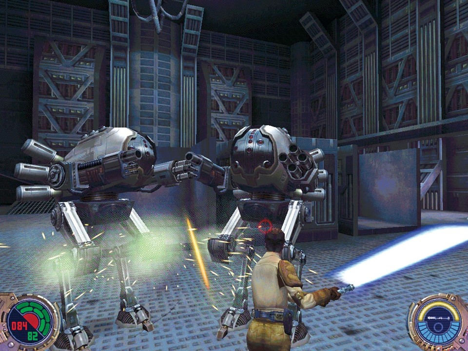 Selbst gegen die kräftigen Kampfroboter des ehemaligen Imperiums haben Sie mit dem Lichtschwert eine gute Chance.