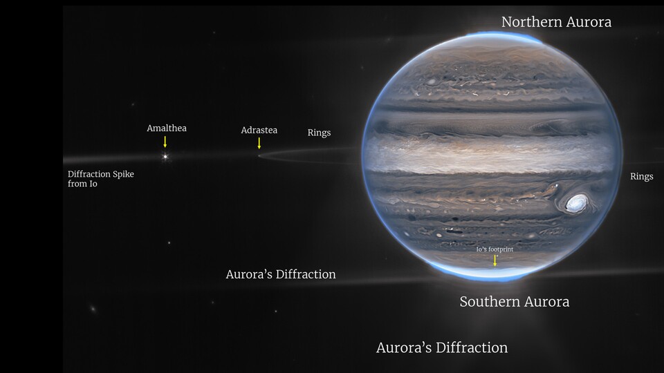 Dank der großartigen Aufnahmen sind viele Details auf und um den Jupiter zu erkennen. (Foto: NASA)