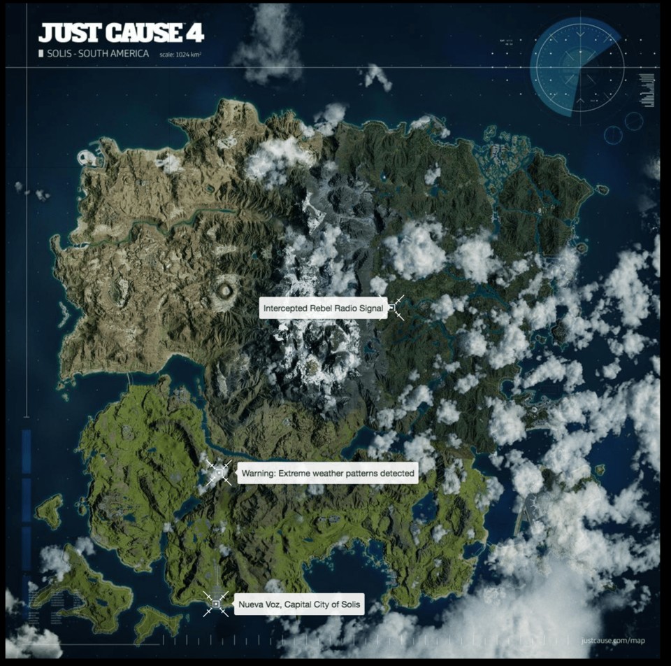 Anders als dieser Screenshot, ist die Karte auf der offiziellen Seite von Just Cause 4 interaktiv.