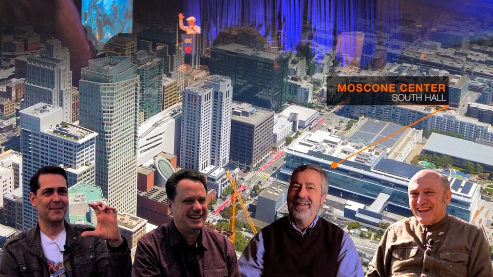 Für die GDC-Doku hat Jörg mit zahlreichen Branchenkennern gesprochen. Von links: Roland Austinat, Louis Castle, Warren Spector, Chris Crawford.