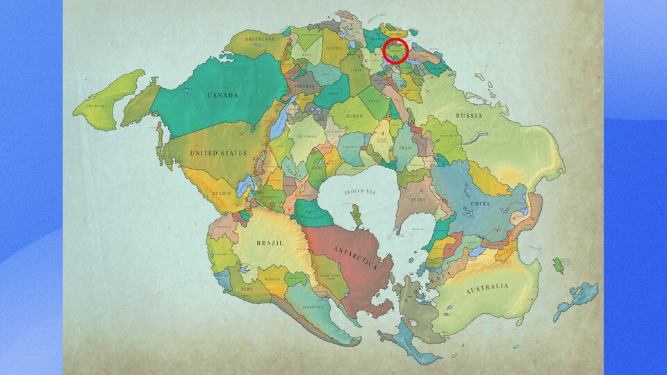 So oder so ähnlich könnte unsere Welt in ferner Zukunft aussehen. Die rote Markierung zeigt Deutschland. (Quelle: Reddit)