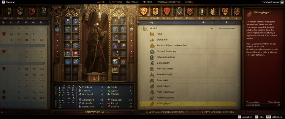 Den Perk Wiedergänger 2 können wir erst freischalten, wenn wir Stufe 20 in Vitalität erreicht haben.