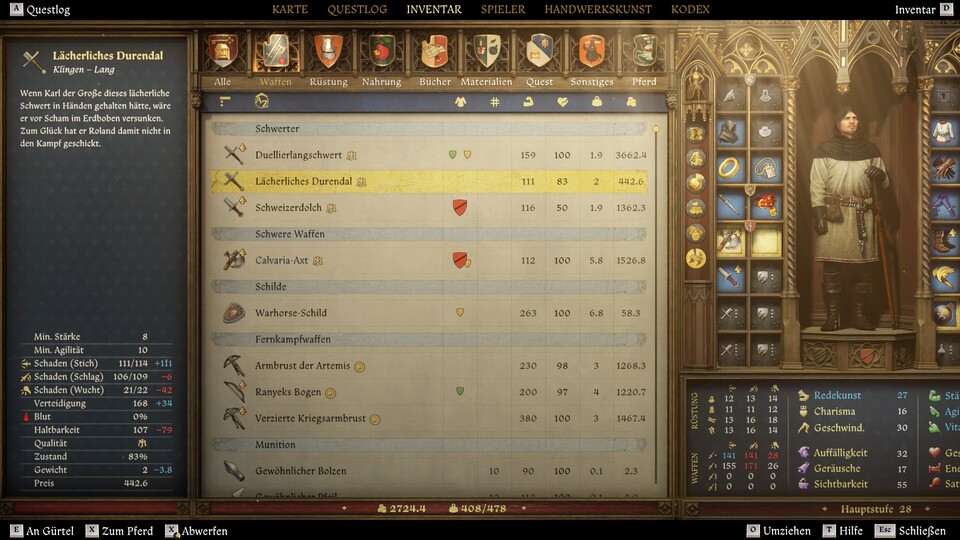 Das Lächerliche Durendal ist wieder komplett nutzlos. Auf Englisch wird es Durendull genannt.