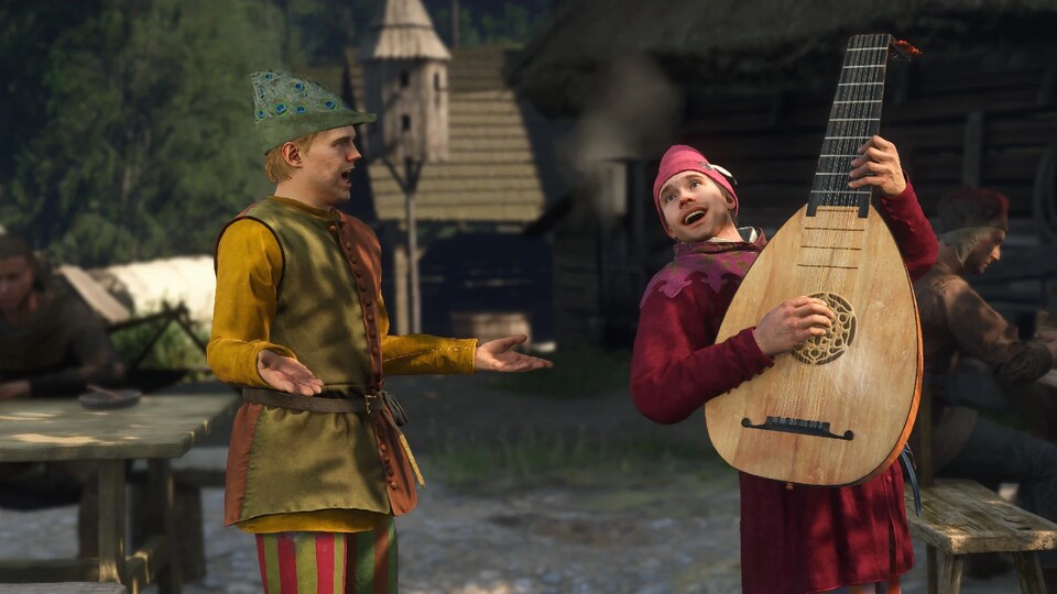 Die beiden Tunichtgute spielen natürlich auf einem Instrument, das es 1403 auch wirklich gab.