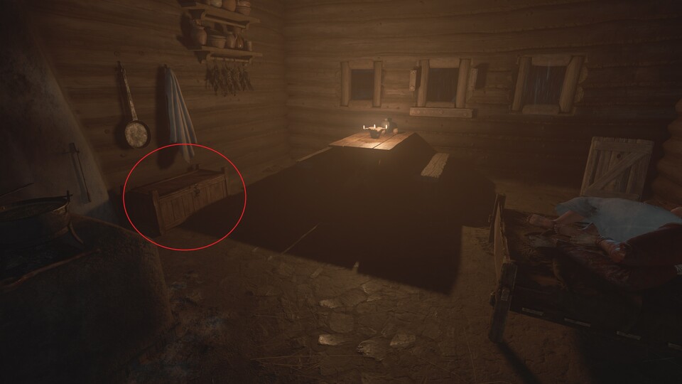 Die Truhe ist schwerer verschlossen als die Hütte, hält euch aber natürlich nicht auf.