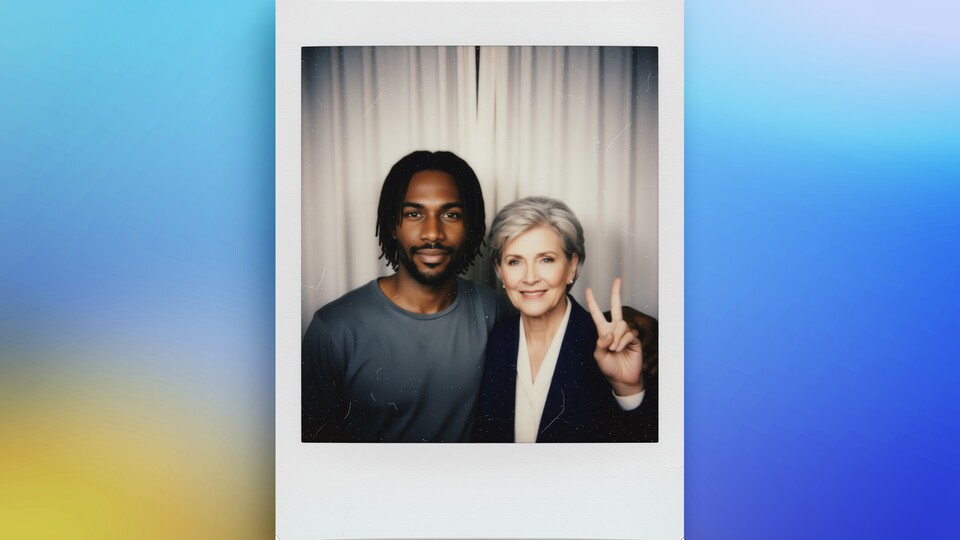 Gruppenbild der beiden hochgeladenen Personen in Polaroid-Optik von Meitu.