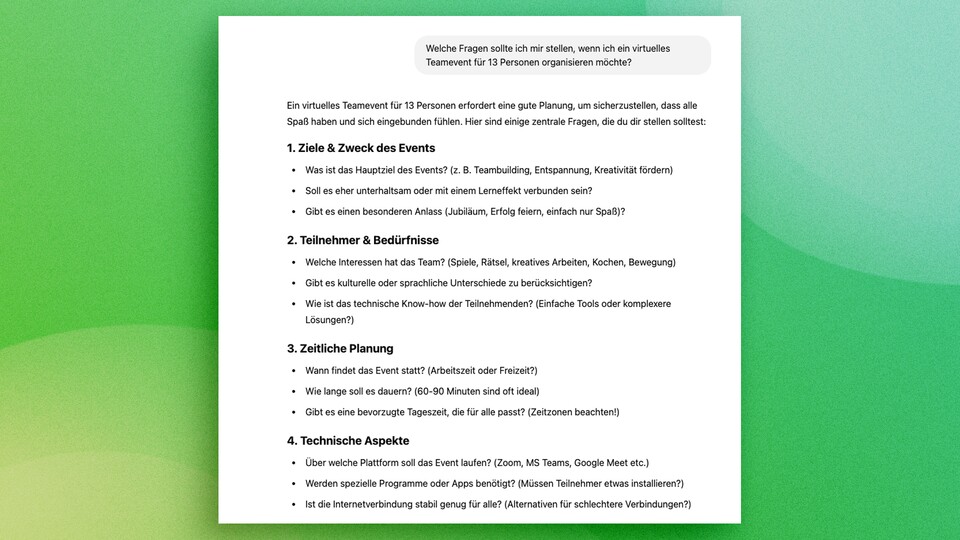 Die KI kann euch helfen, euch Gedanken zum Ziel zu machen und wertvolle Inspiration liefern.