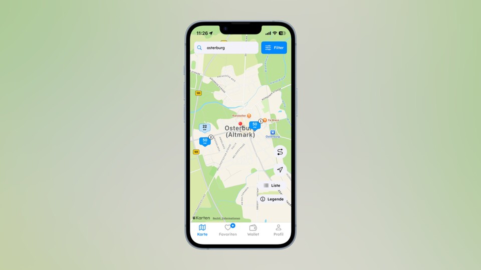 Sogar in Osterburg bei meinem Onkel, einem recht stillen Örtchen, gibt es Ladesäulen. (App: Chargeprice)