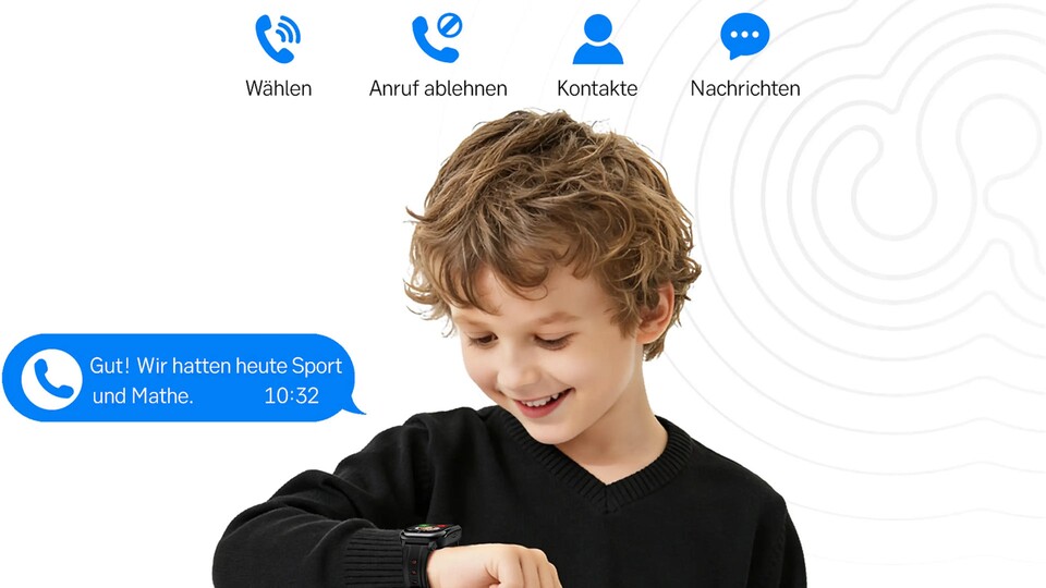 Mit der Uhr können eure Kinder Anrufe empfangen und ihr wisst immer, wo sie gerade sind.