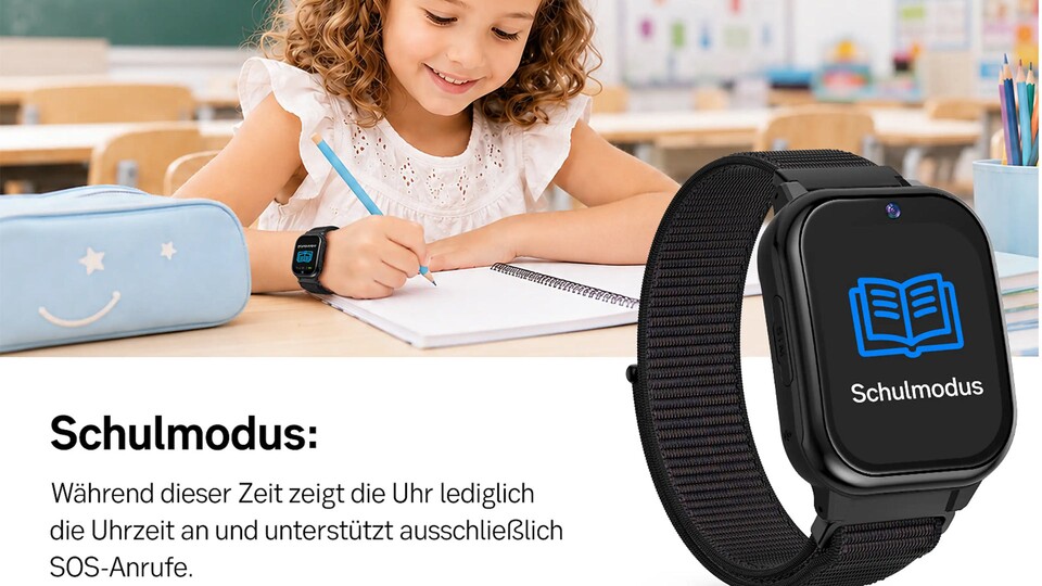 Keine Chance zum Daddeln: Während der Schulzeit bleibt die Uhr ein reiner Zeitmesser und Notsignal-Geber.