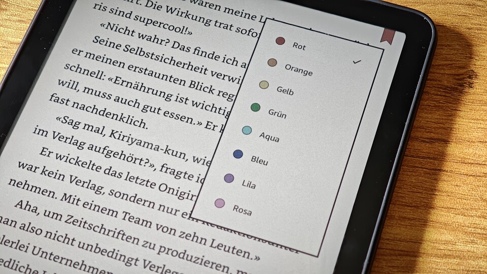 Auf dem Kindle Colorsoft könnt ihr sogar die Farbe des Lesezeichens auswählen. (Bildquelle: Duy Linh DinhGameStar Tech)