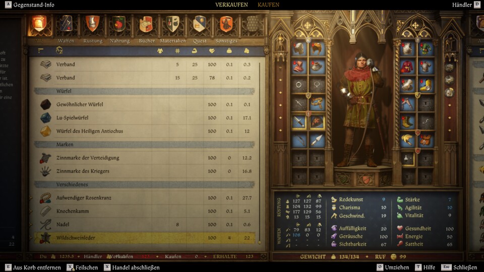Hier seht ihr unten rechts den Ruf, den ihr aktuell bei einem Händler genießt.