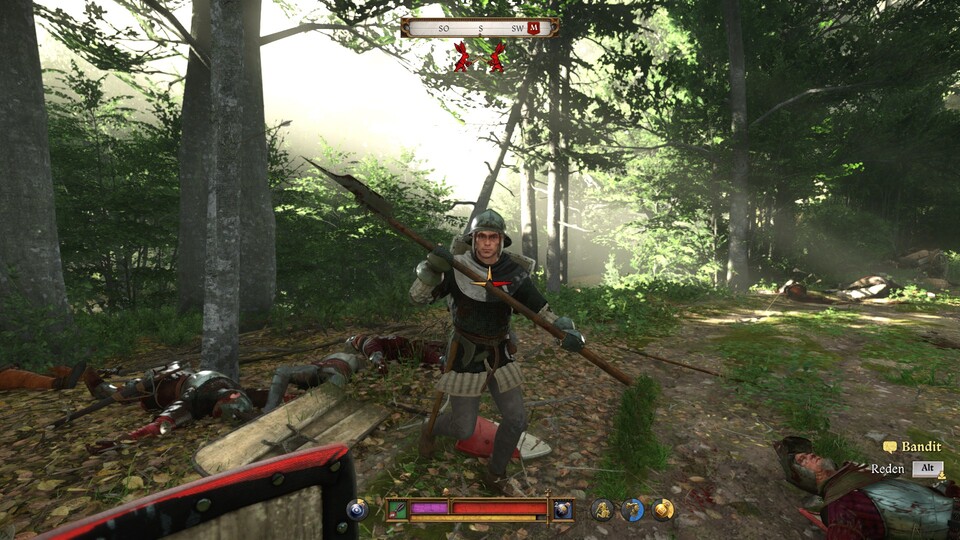 Dieser Gegner hat noch volles Leben, wie ihr links neben unserem eigenen Balken seht