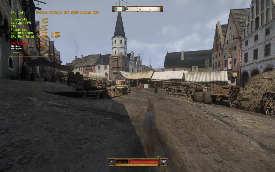 Dass Kingdom Come 2 sogar auf »Ultra« flüssig läuft, hatte ich nicht erwartet. Zwar mithilfe von DLSS aber selbst ohne Upscaling läuft das Spiel in Kuttenberg flüssig. (Bildquelle: Maximilian Schütz GameStar PC)