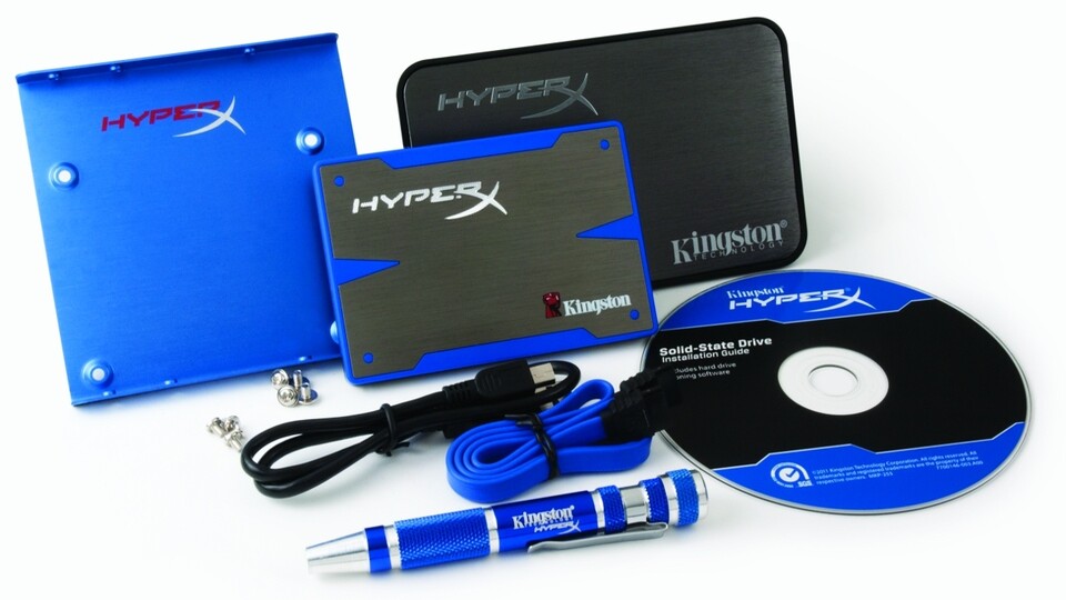 Die Upgrade-Kit-Version beinhaltet eine Menge Zusatzausstattung für die Kingston HyperX SSD.