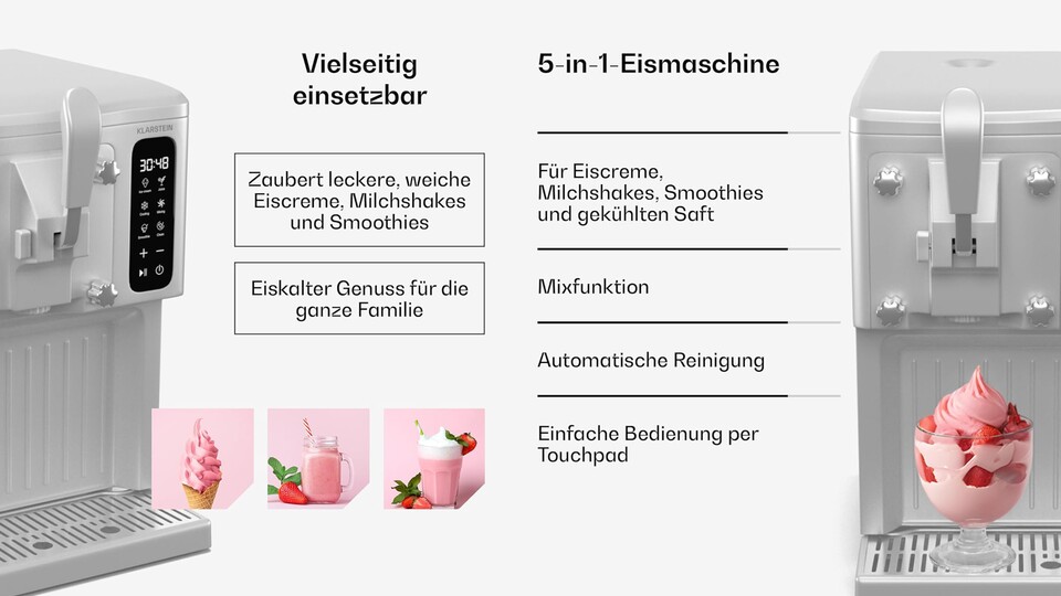 Die deutschen Gastro-Experten von Klarstein haben mit dem SweetSwirl schon etwas länger eine Softeismaschine.