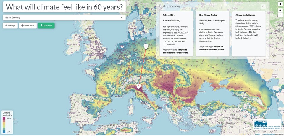Die Klimakarte zeigt auf, wie sich Temperatur und Niederschlag verändern könnten. (Klima Prognose (Bildquelle: Fitzlab)