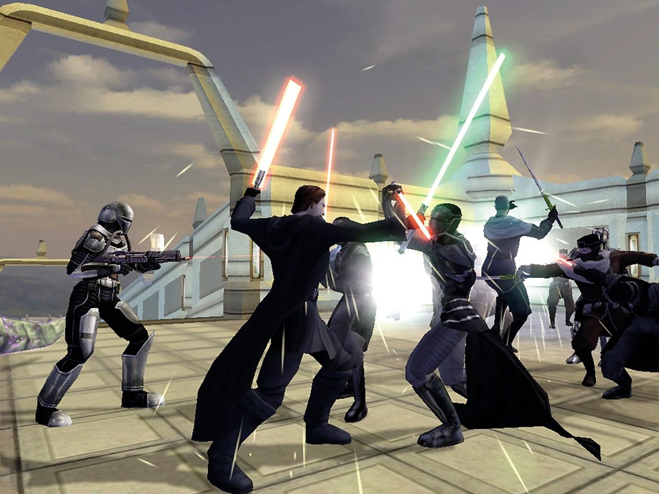 Der Held und seine Gefährten im Clinch mit Sith-Schergen. Am quasi rundenbasierten Kampfsystem ändert sich im Vergleich zum ersten Teil nichts.