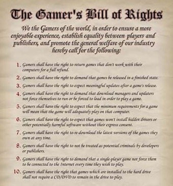 Die Bill of Rights für Spieler.