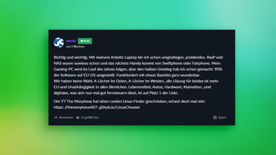 Der Kommentar von wanty, der diesen Artikel inspiriert hat.