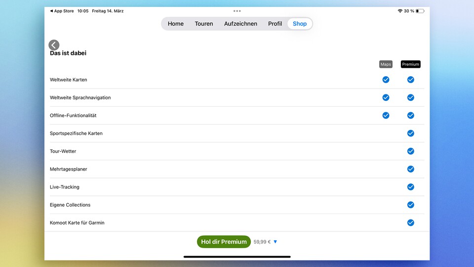Komoot Premium offers some additional functions compared to the card packages. (Image: Gamestar Tech)