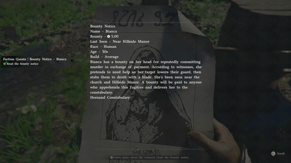 Wenn ihr die mörderische Bianca einfangt, bekommt ihr fünf ganze Silbermünzen. Zu Spielbeginn eine schöne Stange Geld.