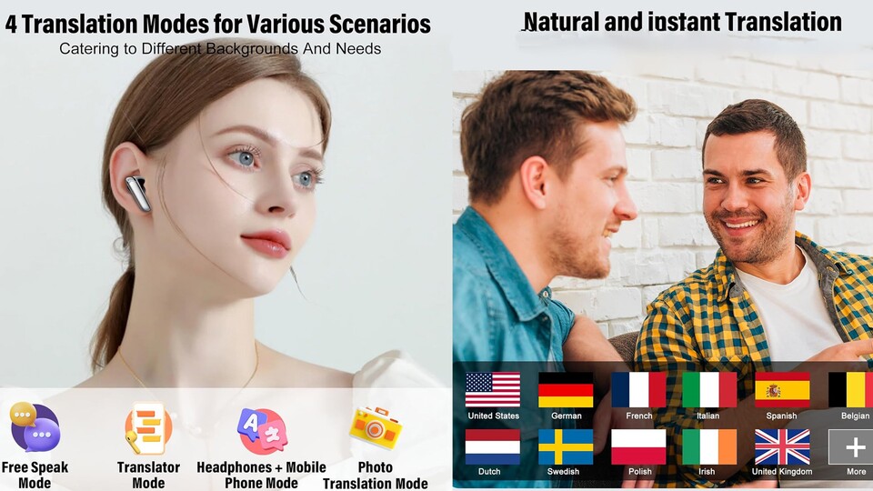 Neben guten Sound können diese Earbuds auch übersetzen - und zwar in vier verschiedenen Modi! Das passiert innerhalb von nur 0,3 Sekunden!