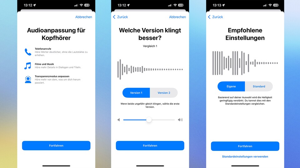Einige Hersteller wie etwa Apple bieten persönliche Soundprofile an, mit denen der Klang ans eigene Hörvermögen angepasst werden kann. (Bild: GameStar Tech)