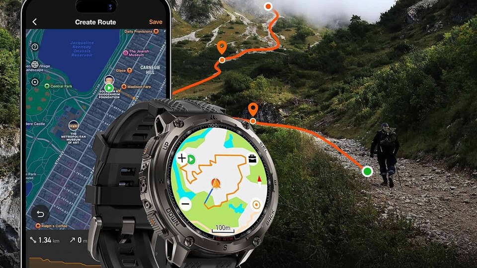Dank Offline-Karten und Dualband-GPS finde ich mich mit der Kospet Tank T4 auf den meisten Wanderwegen problemlos zurecht.