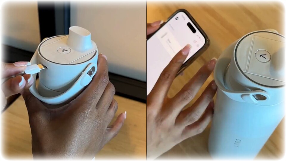 Flasche mit der App verbinden und lostrinken! Ab jetzt wird euch die App fragen, ob ihr auch genug getrunken habt, wie eure Mama.