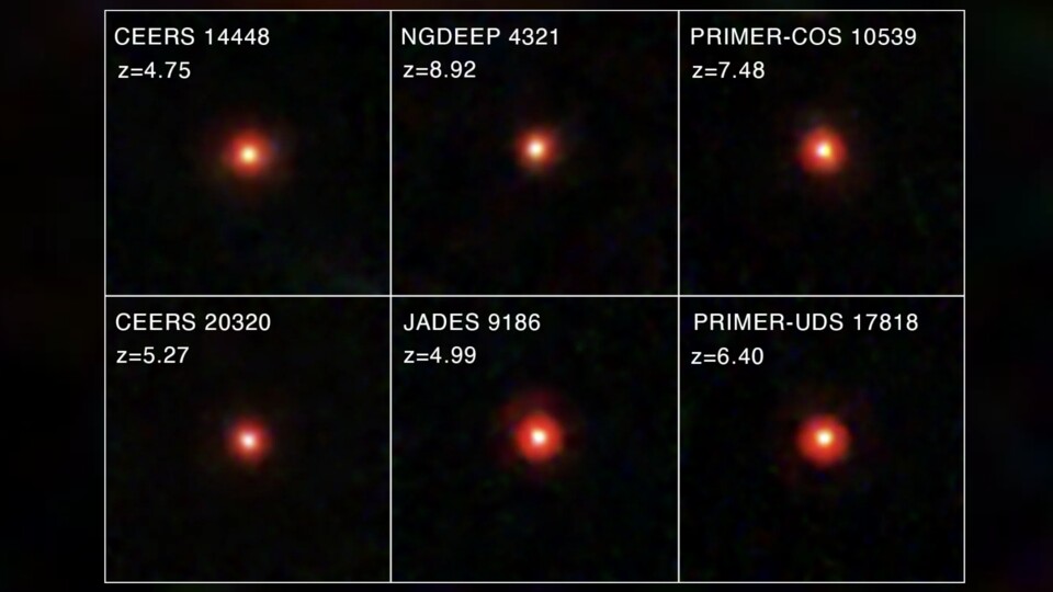 Einige Beispiele für die LDRs, eher unscheinbar zugegeben, aber sie erschüttern die Astronomie.
(Bildquelle: NASA, ESA, CSA, STScI, Dale Kocevski (Colby College))