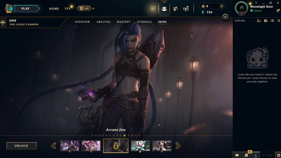 Jinx gehört zu den Champions, die sogar einen Arcane-Skin bekommen haben. Ihr könnt sie also sogar im passenden Look spielen!