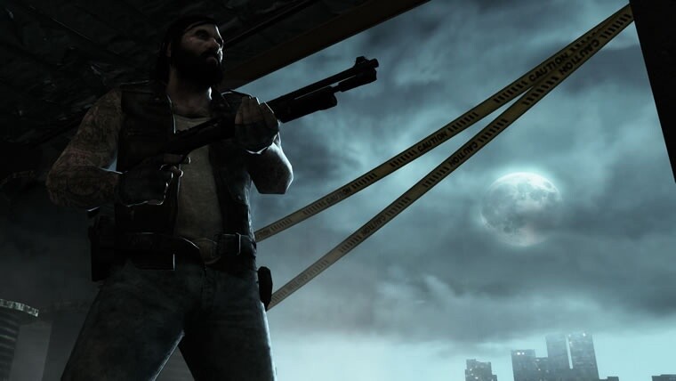 Ein einsamer neuer Screenshot: Francis mit Shotgun bei Mondlicht.