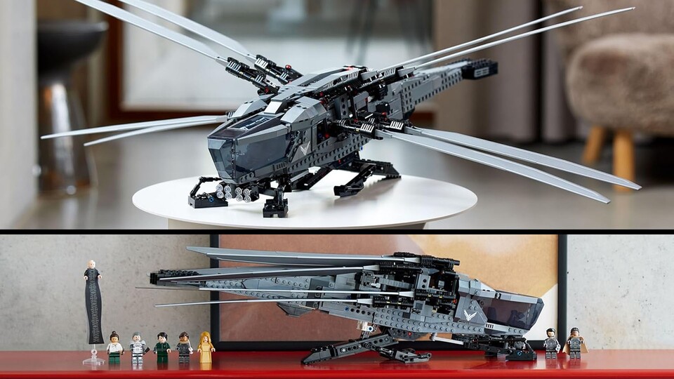Ob alleine oder mit den Minifiguren aus den Filmen – Den markanten Ornithopter aus Dune erkennt man sofort.