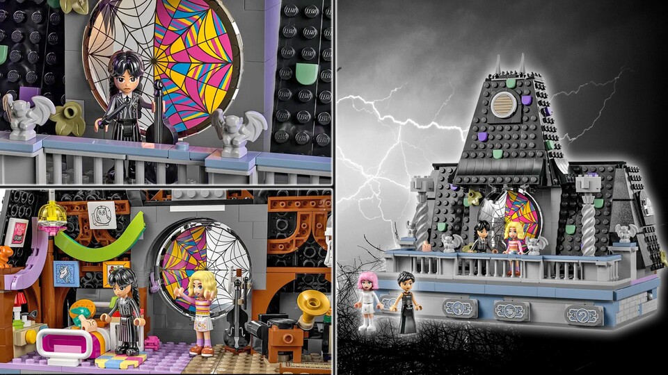 Das ikonische Mosaikfenster und Wednesdays Cello sind auch mit dabei. LEGO hat auch Jenna Ortegas Gesicht ganz gut getroffen.