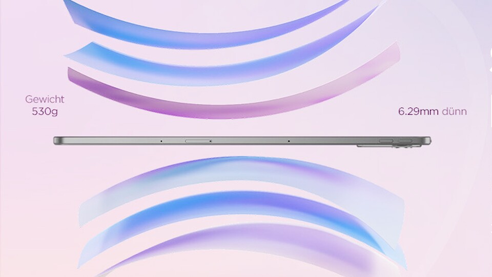 Ein Tablet sollte keine Last sein. Mit 6,29 mm ist es dünner und mit 530 g nur ein klein wenig schwerer als ein normaler College-Block.